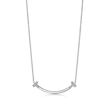Tiffany T Smile Medium Pendant in White Gold with Diamonds 18k
